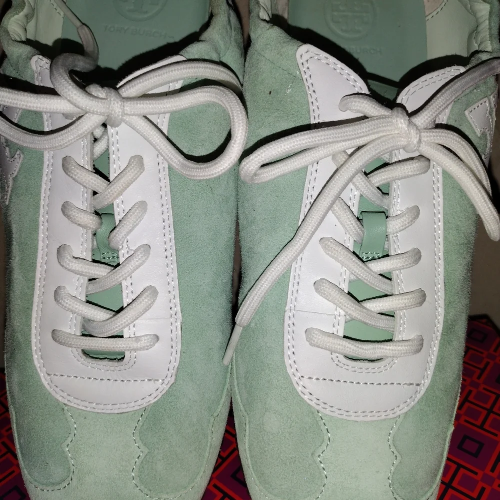 Tory Burch💥 Mint Chip Tiffany Green TT LOGO Womrnd Shoes Sneakers - Sz 9